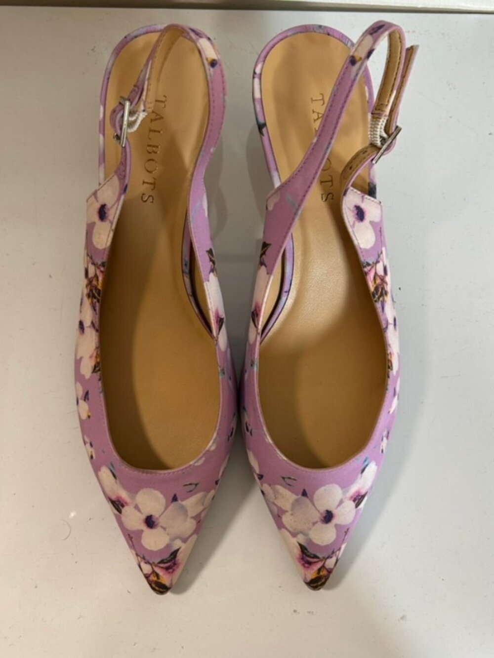 NWOT Talbots Pansy Purple Slingback Kitten Heel Floral Coquette Sz 8.5 - Picture 3 of 7